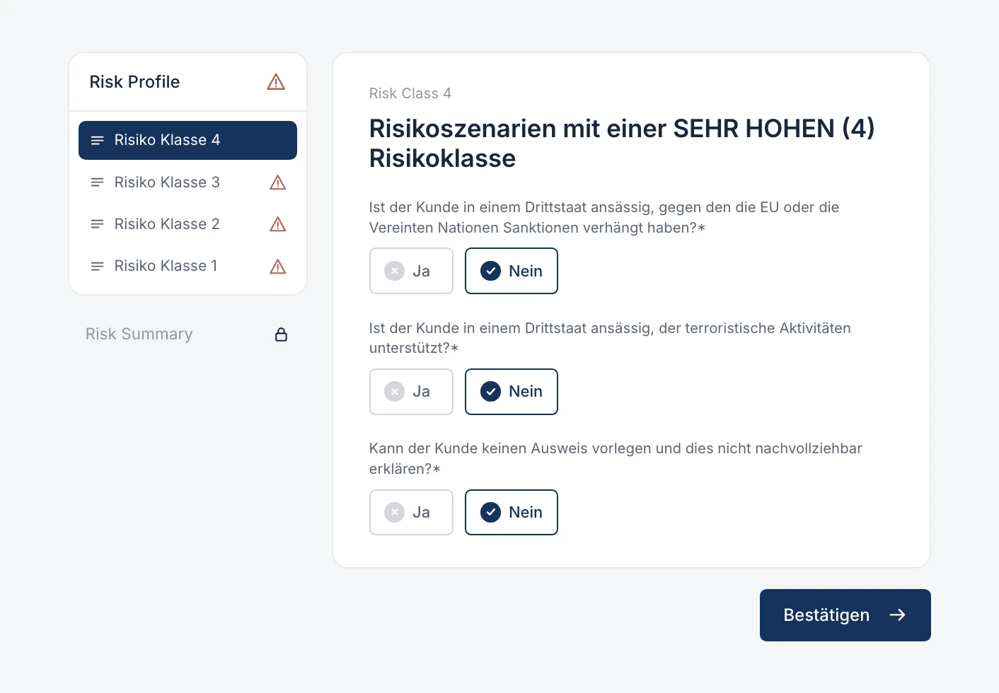 Risikoanalyse eines Mandanten entlang mehrerer Kategorien