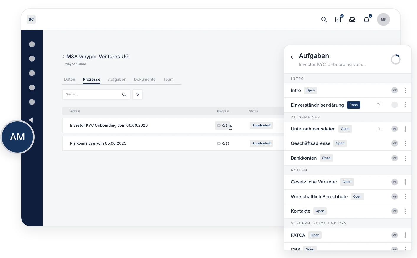Aufgaben im KYC-Onboarding mit Mandanten teilen