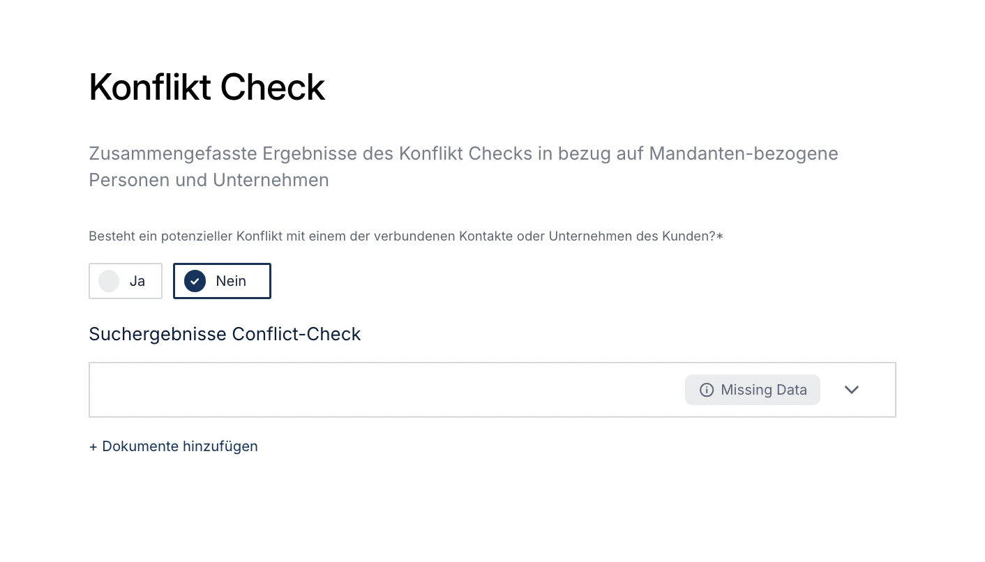 Ergebnis eines Konflikt-Checks mit verbundenen Kontakten