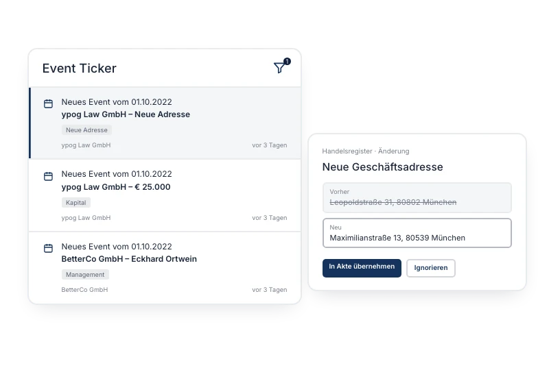 Event-Ticker mit Registeränderungen